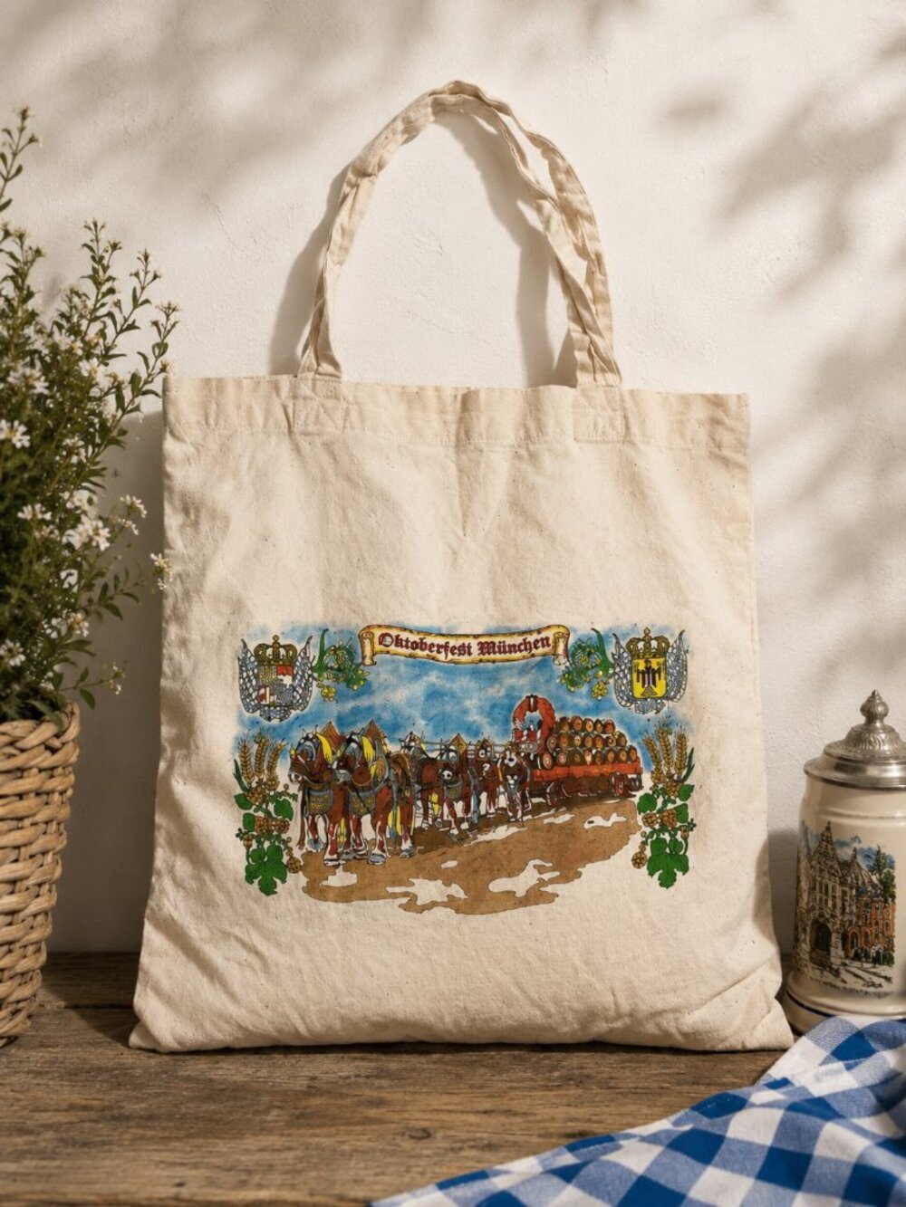 Oktoberfest München Canvas Tote Bag Germany Bavarian Beer Festival Shopping Bag